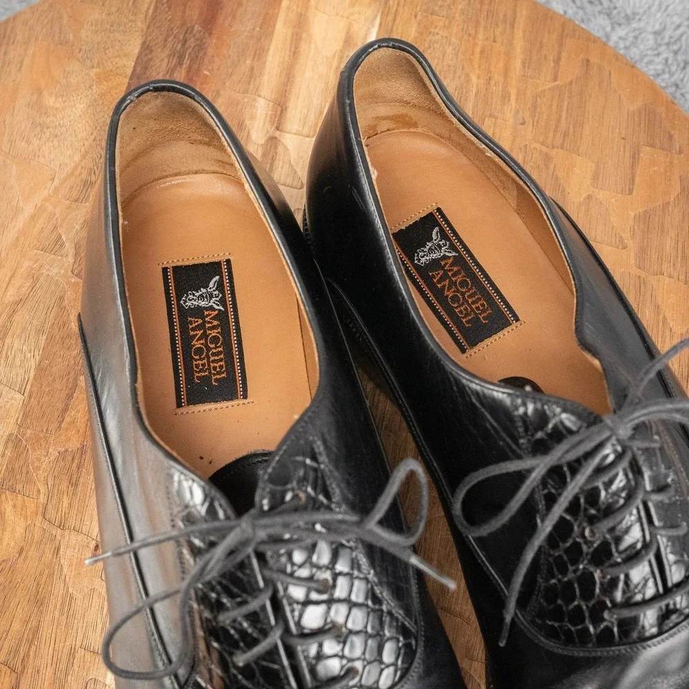 Miguel Angel Mens Black Leather Crocodile Oxford Shoes Size 13 M‎